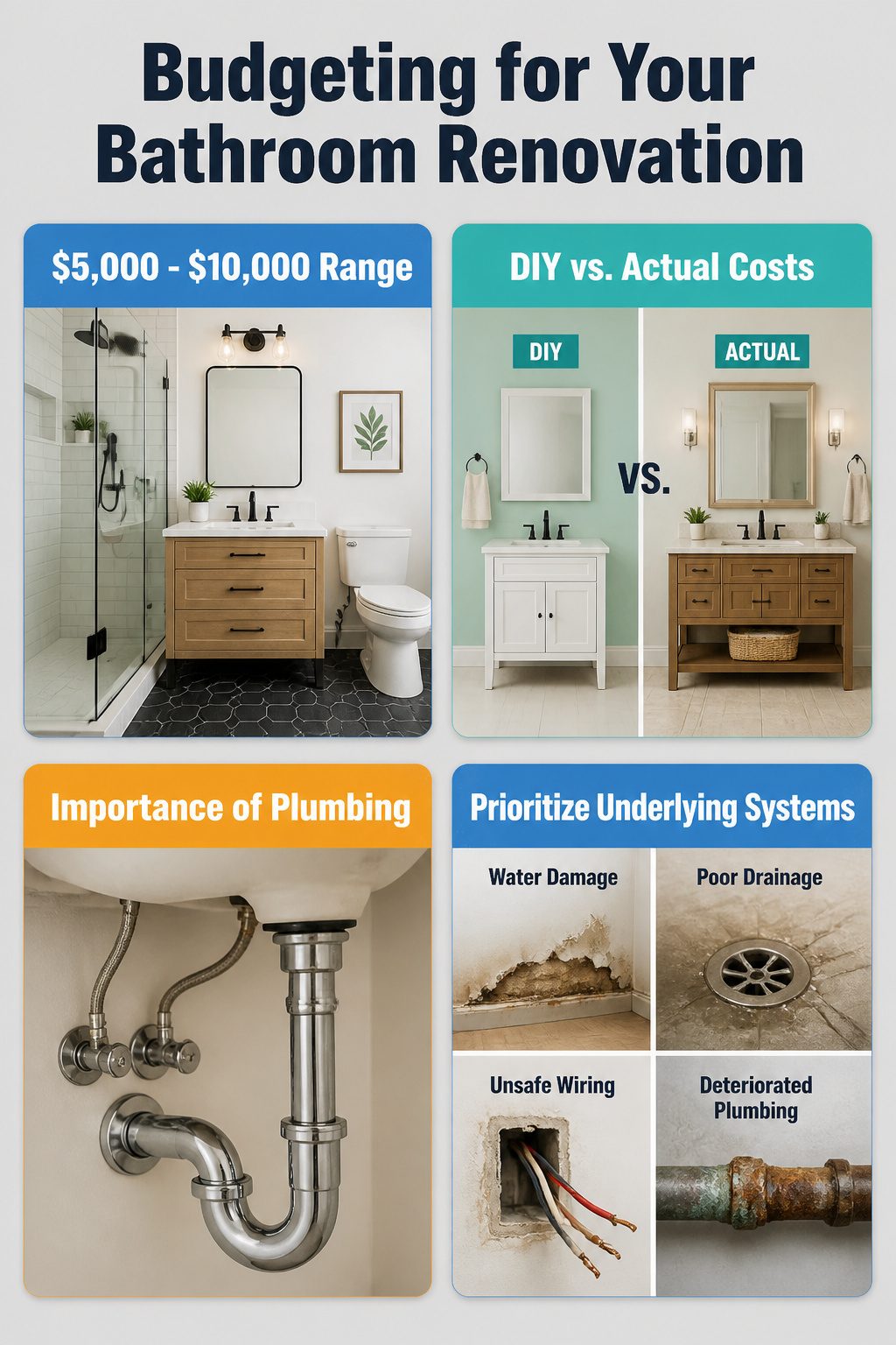 An information image outlining budgeting for a bathroom renovation.