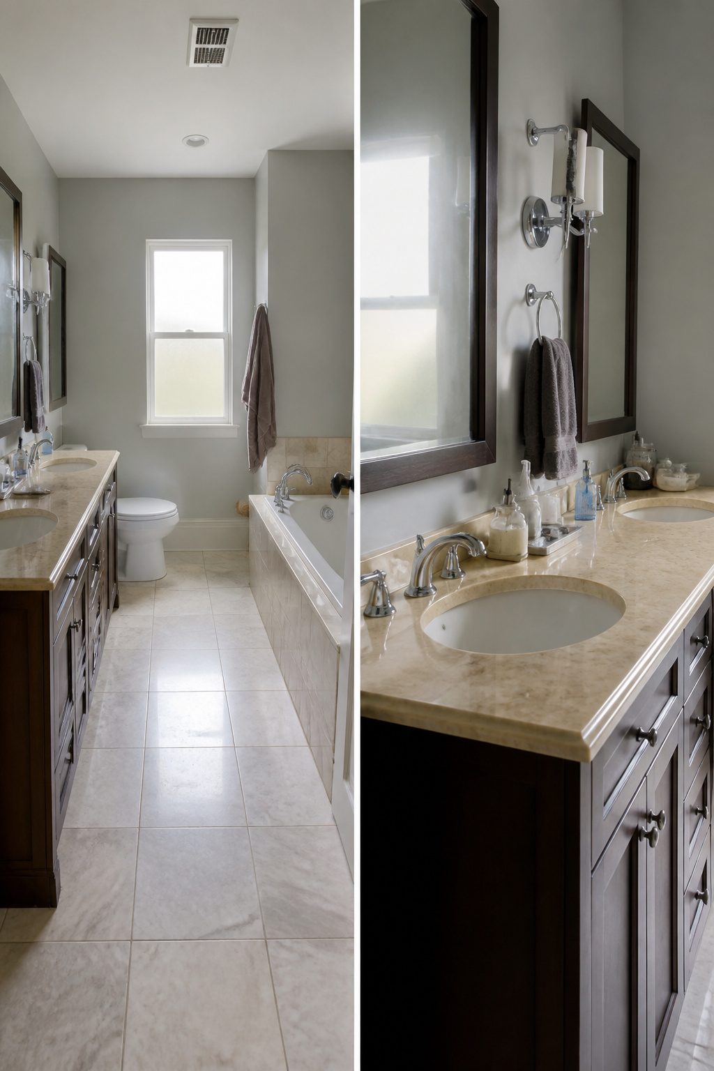 A photograph depicting a bathroom layout assessment for renovation planning.