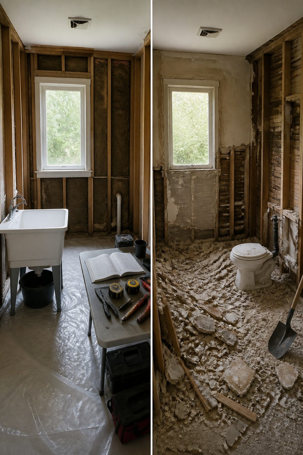 A bathroom prepared for demolition, highlighting necessary planning.