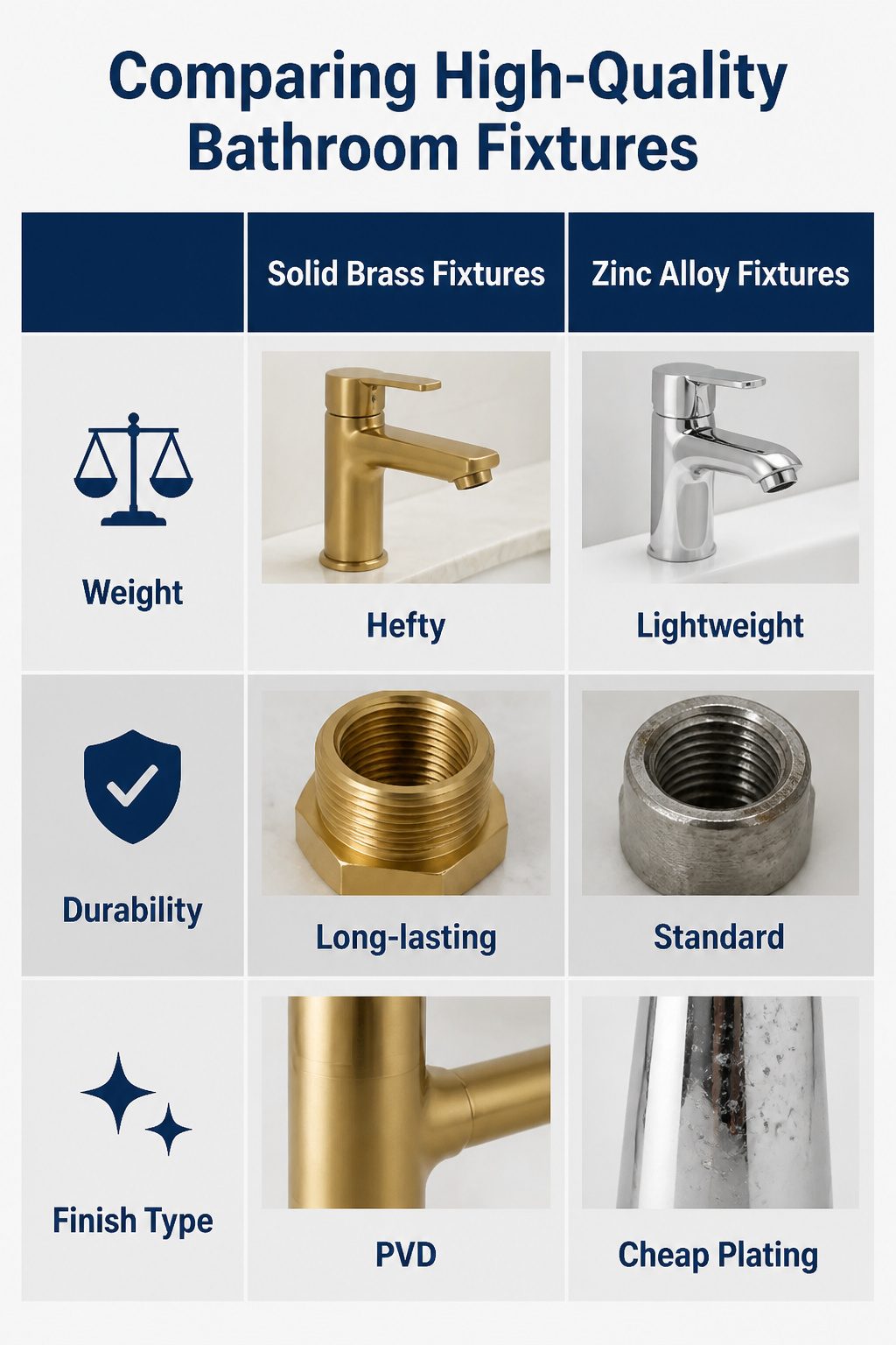 Solid brass bathroom fixtures with a modern design.