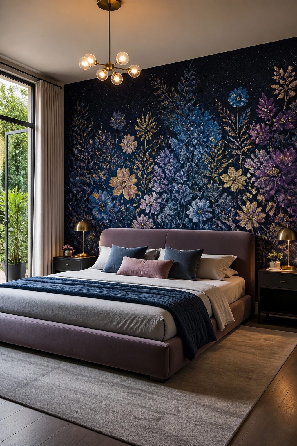 A wall covered in Gracie Studio midnight garden wallpaper.