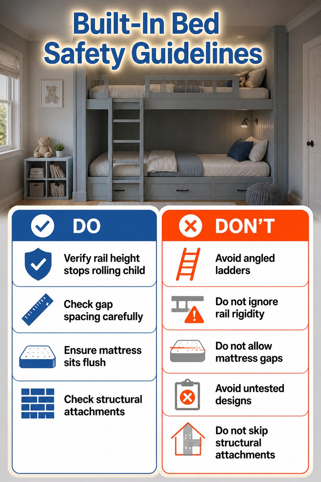 An informational graphic about safety guidelines for built-in beds.