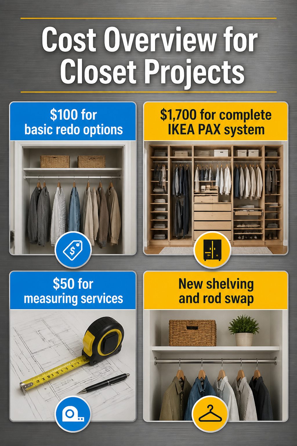 An overview of costs for different closet design projects.