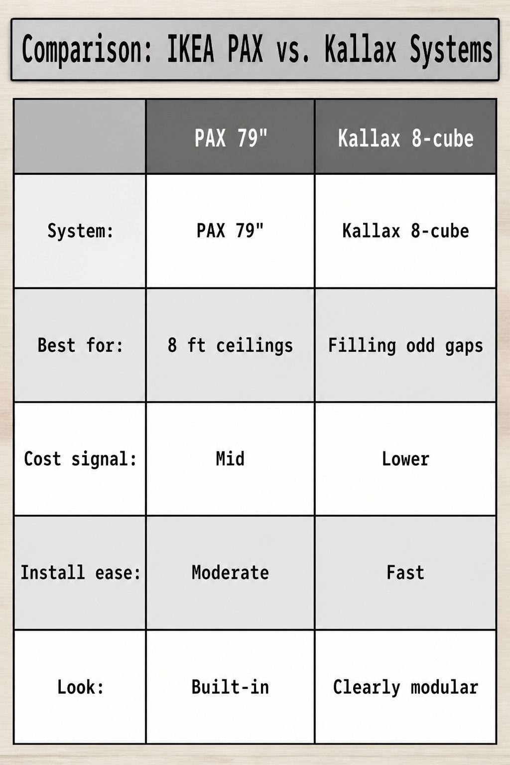 Comparison of IKEA PAX and Kallax closet systems.