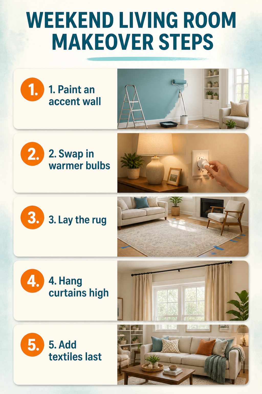 Step-by-step instructions for a living room makeover.