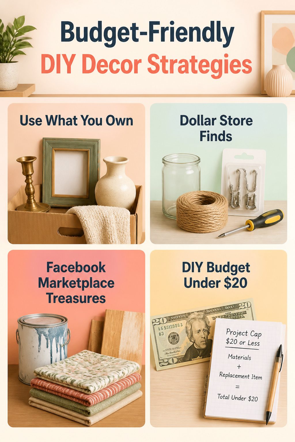 A collection of budget-friendly DIY decor ideas.