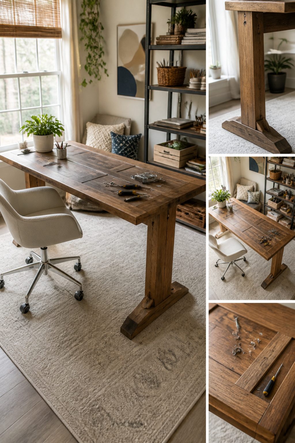 A desk made from a hollow-core door and legs.