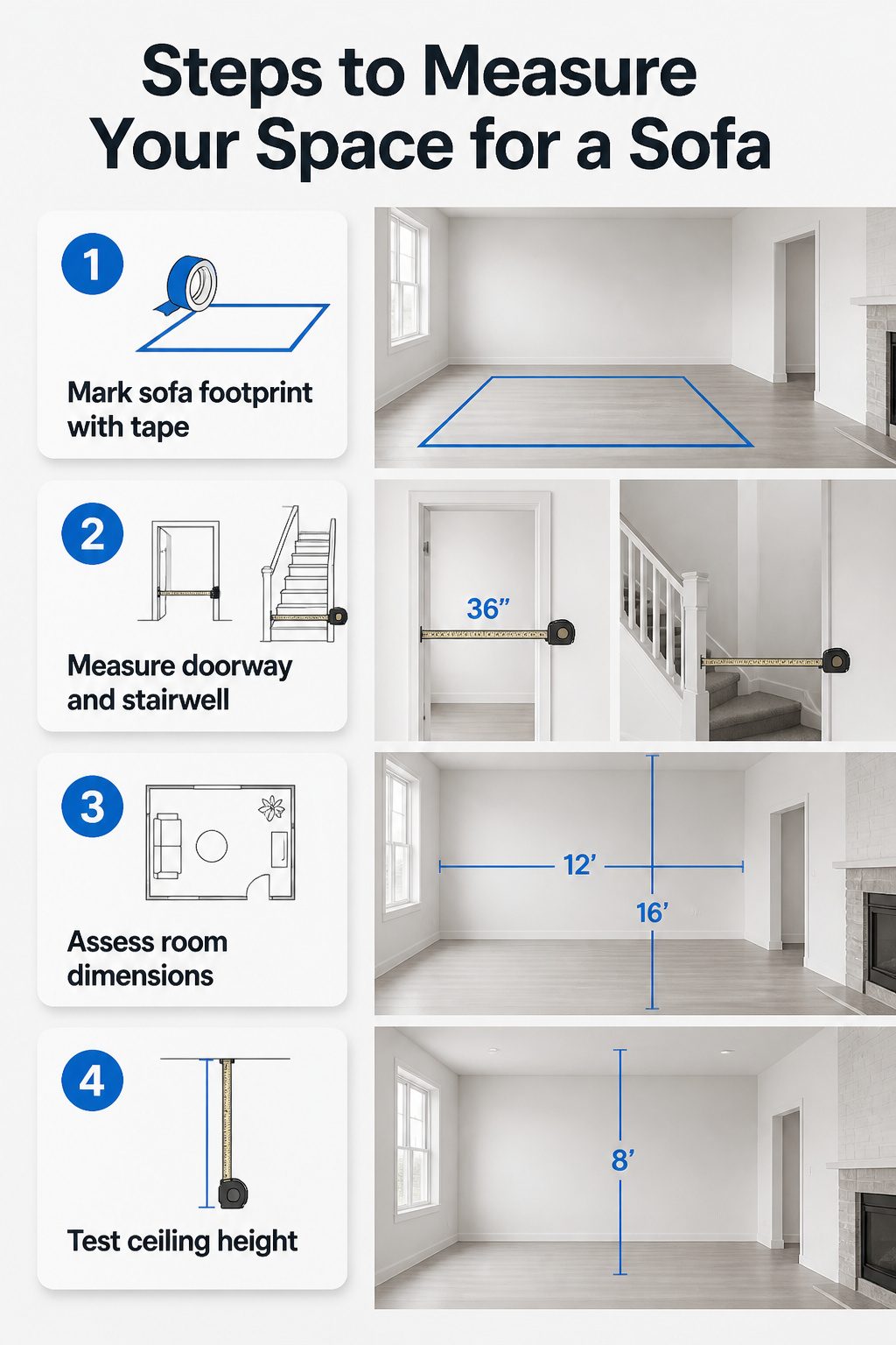 Guide on measuring space for a new sofa placement.
