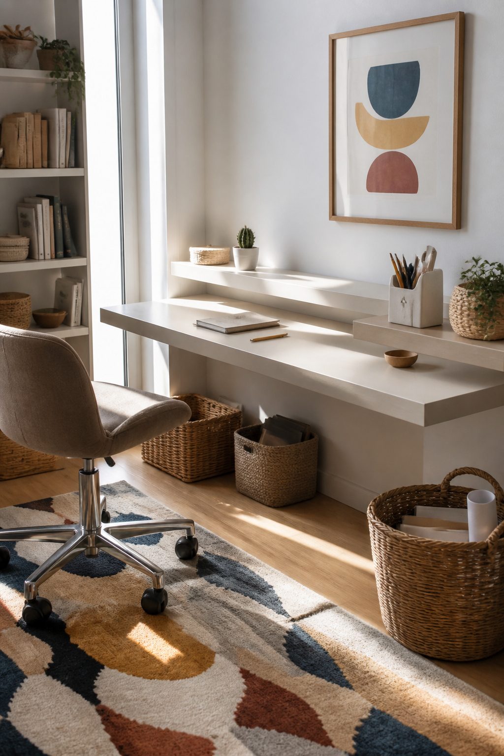 LACK shelves used as a floating desk setup.