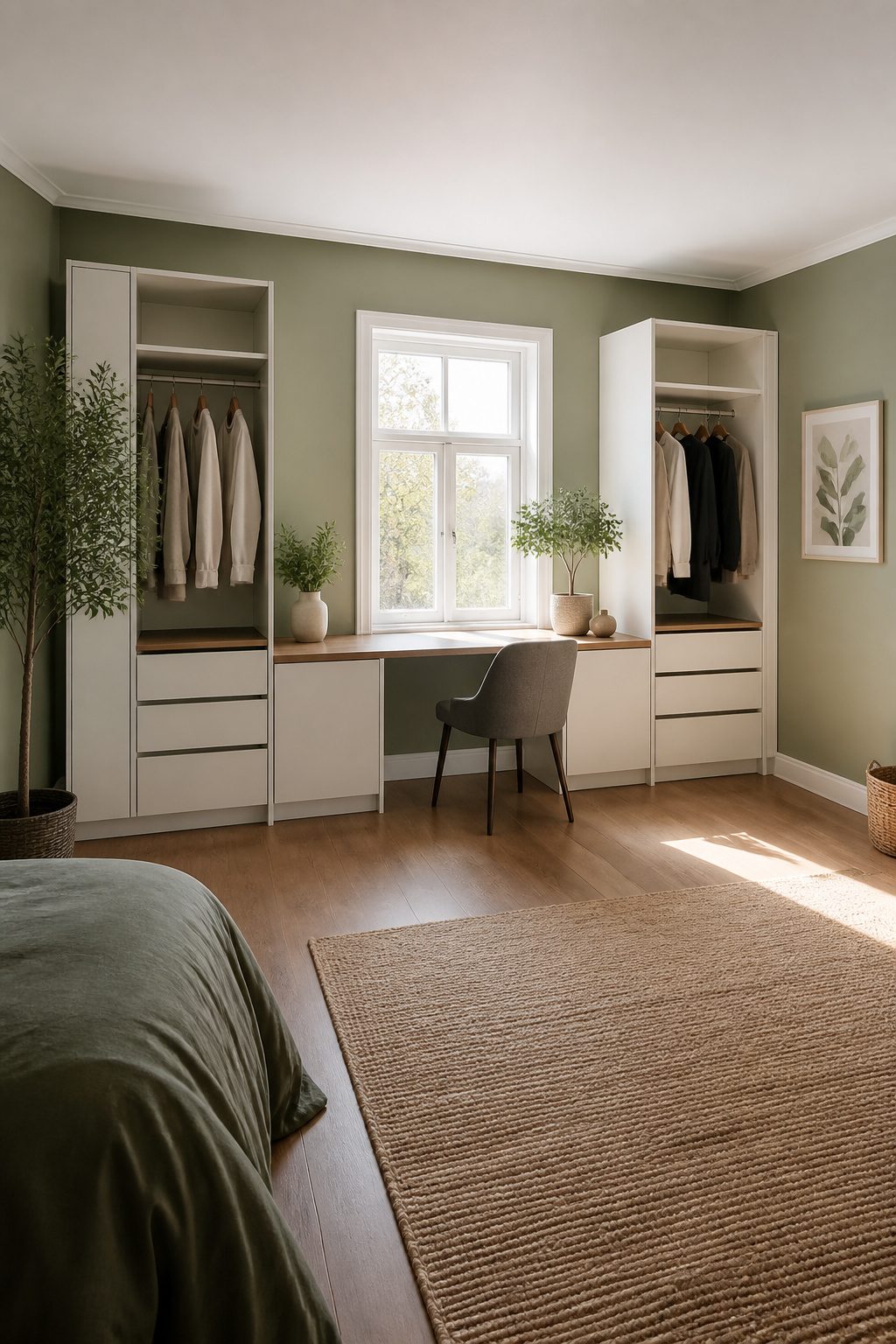PAX wardrobe system with adjustable shelves for clothing storage.