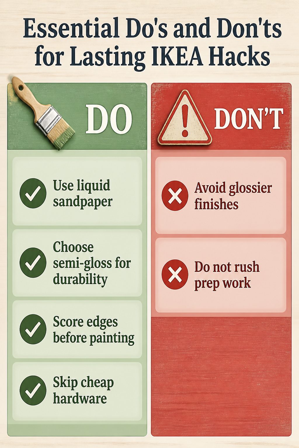 Information image detailing do's and don'ts for IKEA hacks.