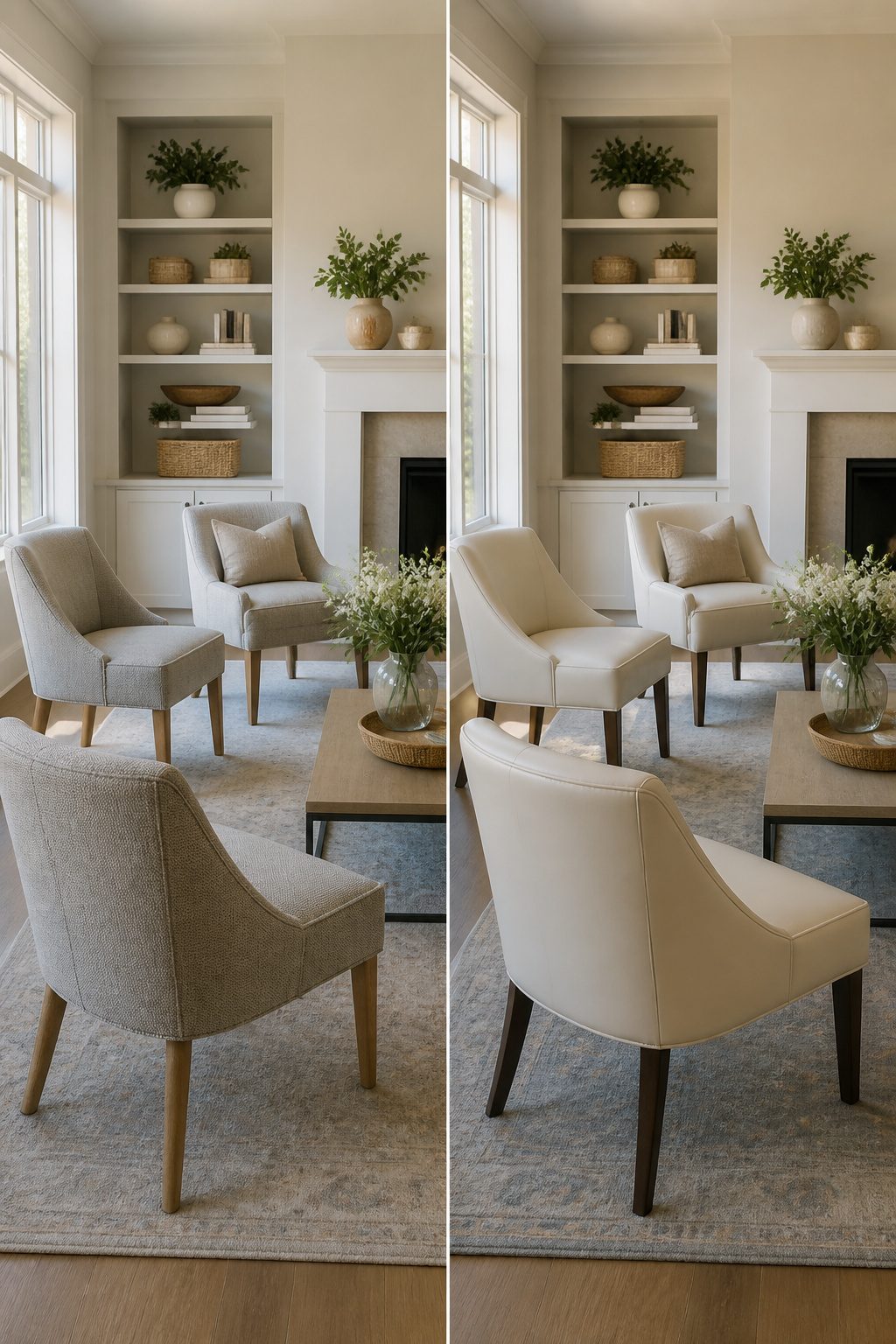 A collection of linen chairs showcasing various fabric blends.