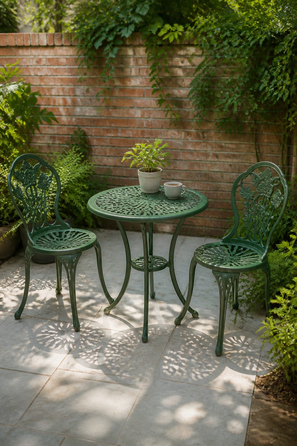 Yaheetech vintage-style bistro set with a round table and two concave chairs.