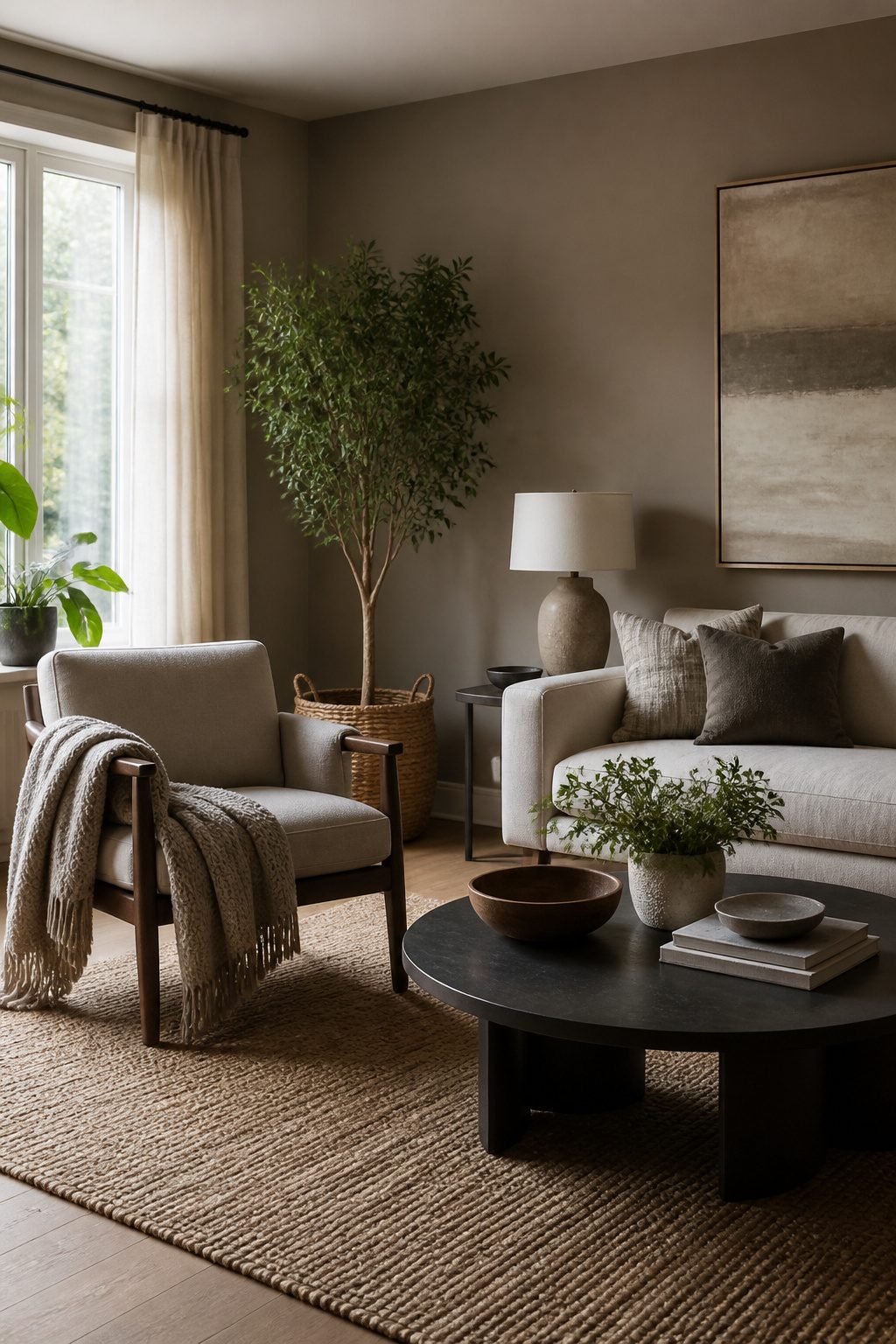 A living room showcasing Pashmina walls and inviting decor.