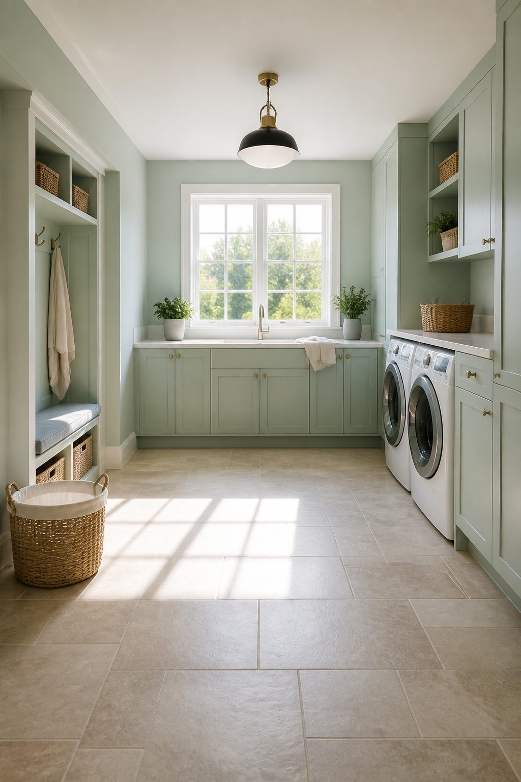 Laundry room with a window allowing natural light to enter.