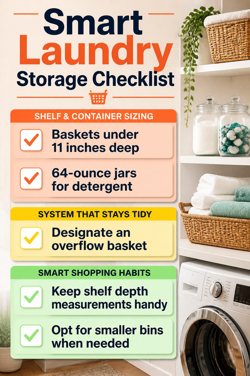 Storage checklist for organizing laundry room supplies.