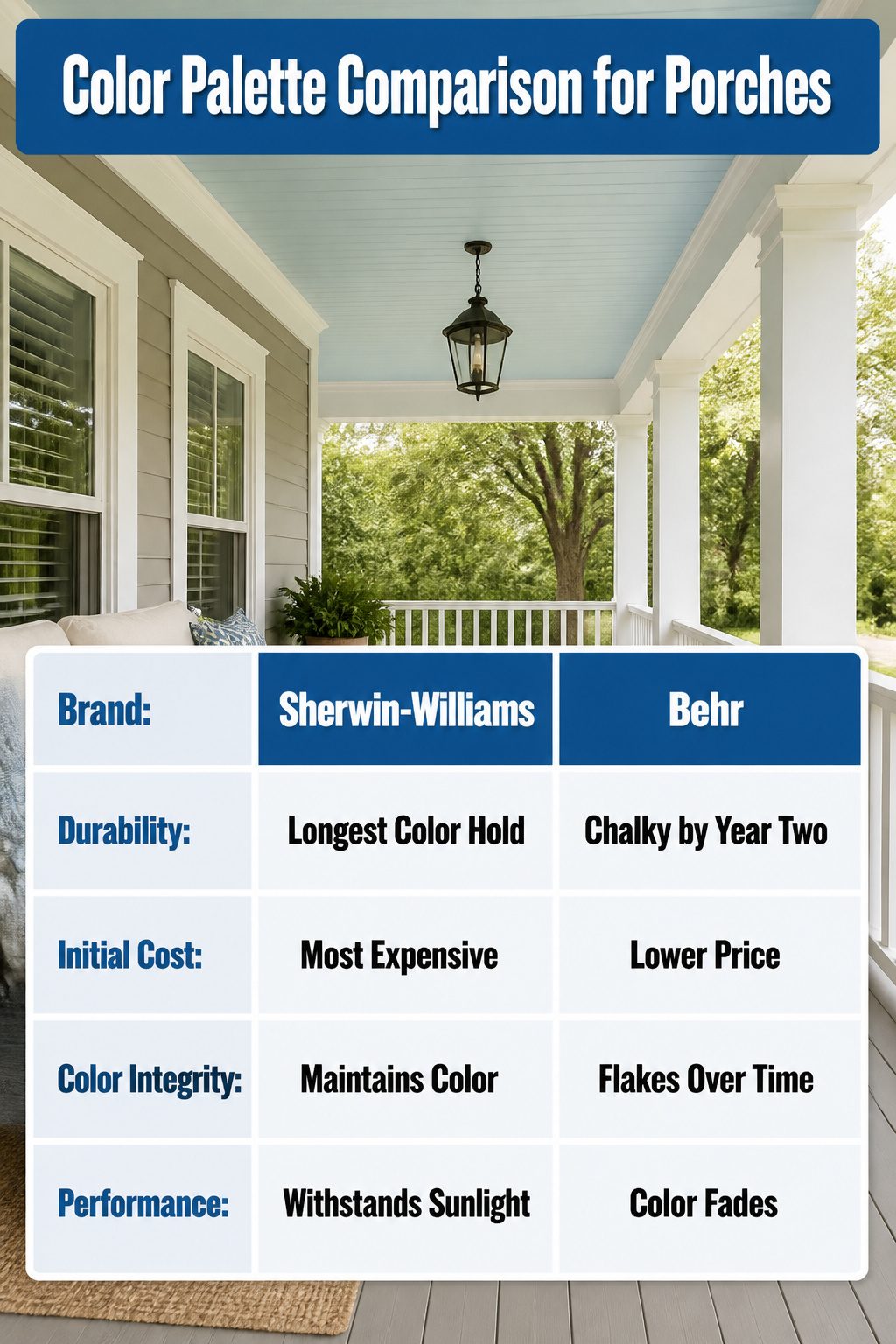Pretty Porches: Designs and Details for Outdoor Living 11 A comparison chart of porch ceiling colors.