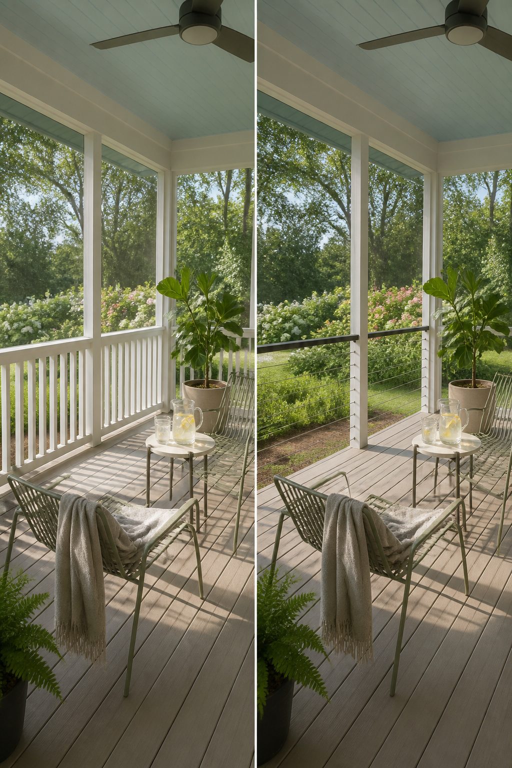 Pretty Porches: Designs and Details for Outdoor Living 2 A porch with cable railings and minimal furniture.