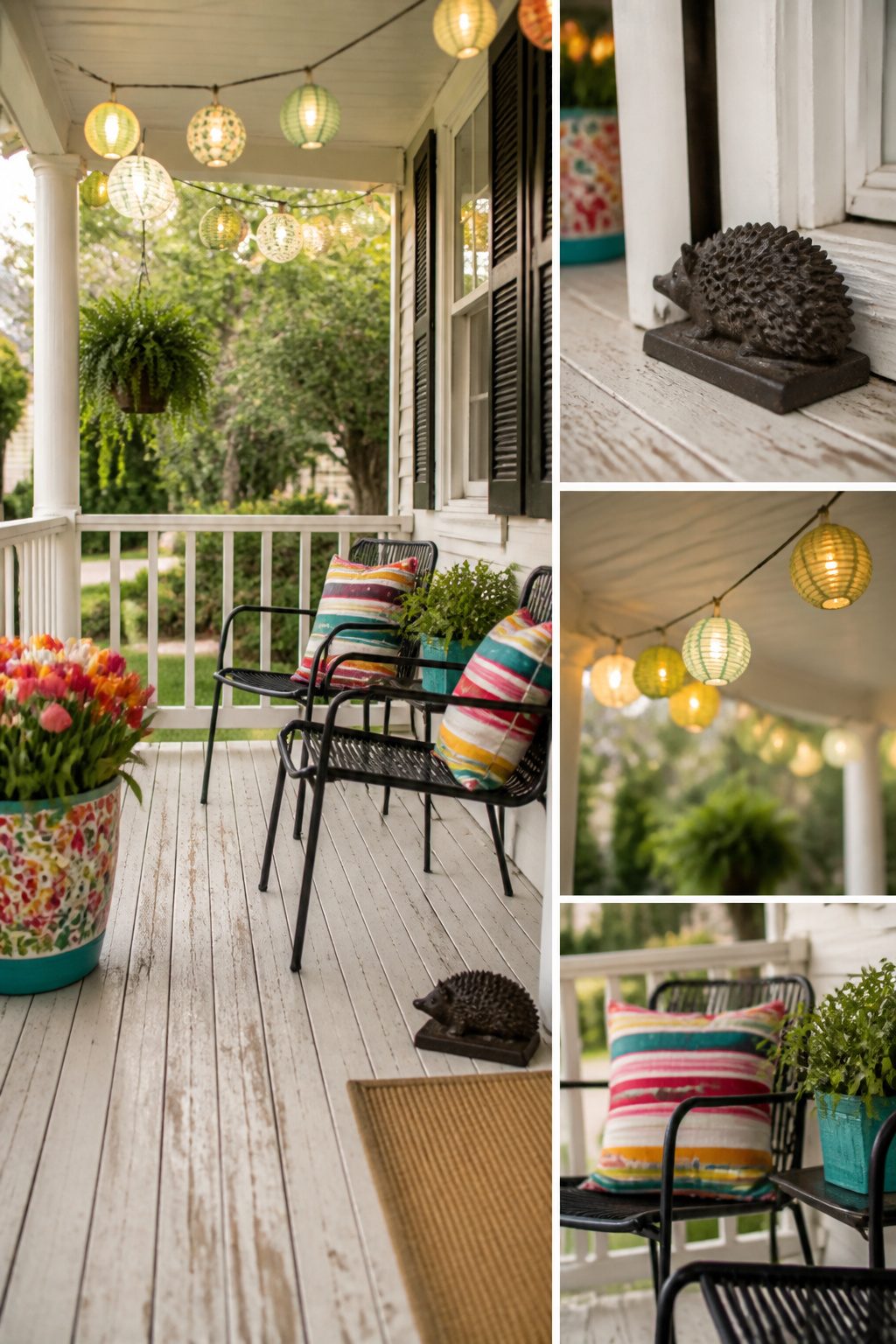 Pretty Porches: Designs and Details for Outdoor Living 10 Four bins organized for seasonal porch decor.