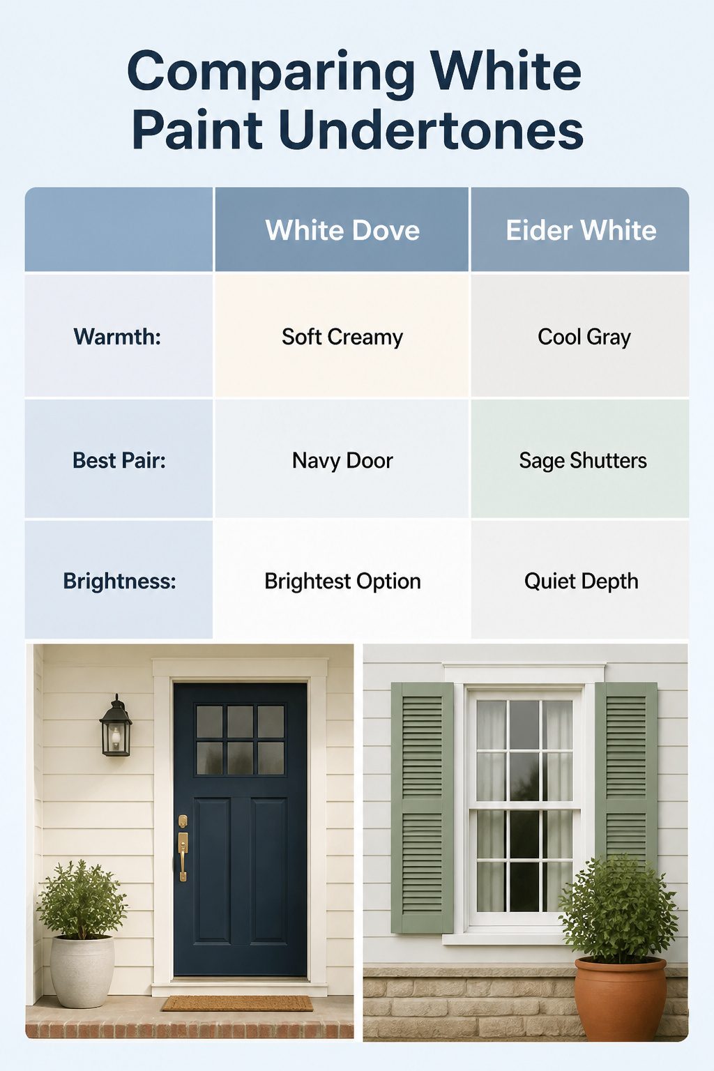 Image comparing various white paint colors and their undertones.