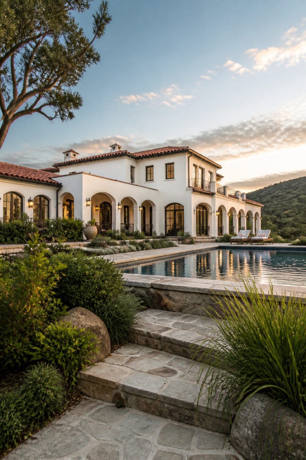Mediterranean villa with stucco walls and terracotta tiles in Texas.