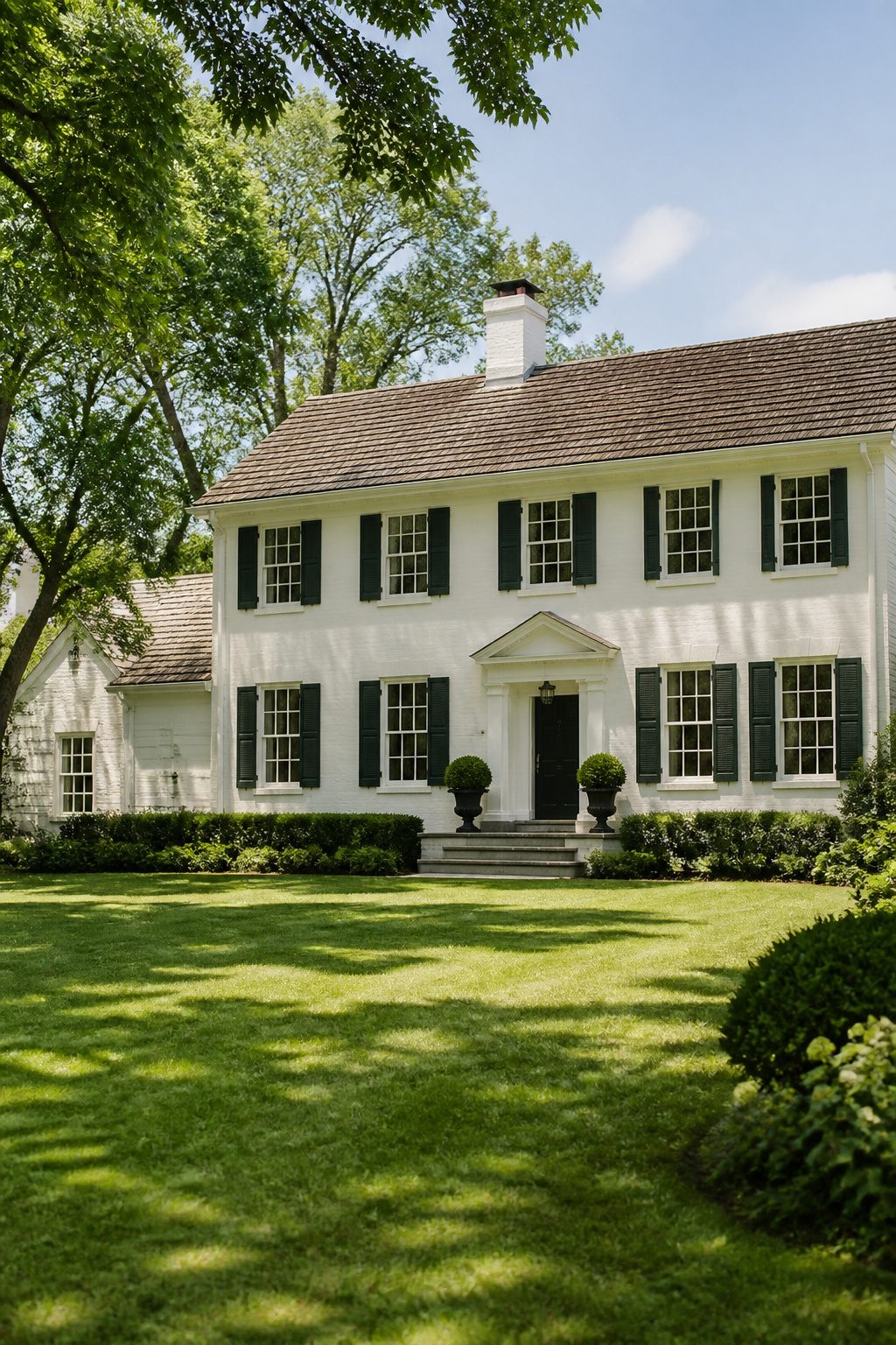 Georgian Colonial house with a centered door and multi-pane windows.