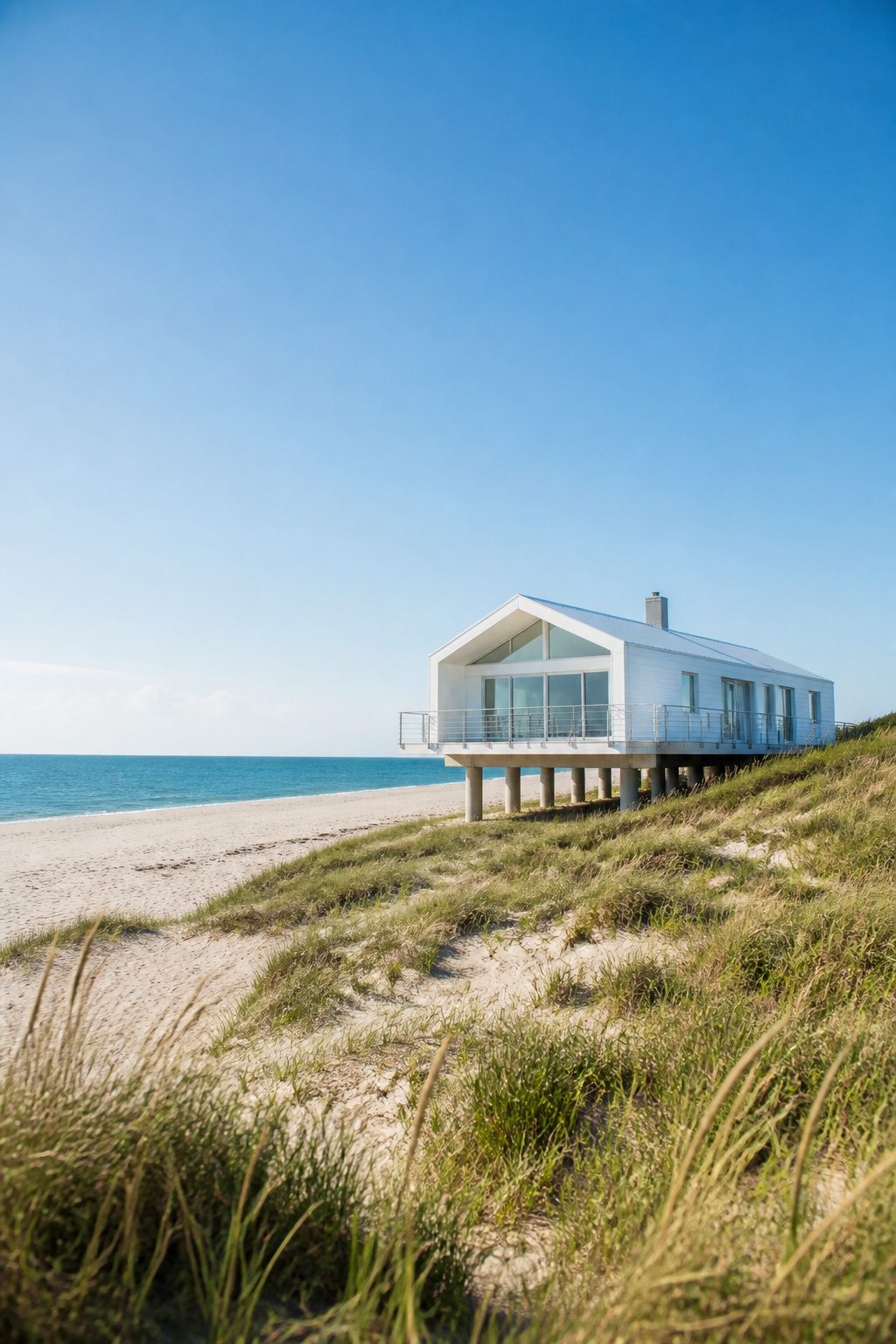 Beach house on pilings, designed to withstand coastal conditions.
