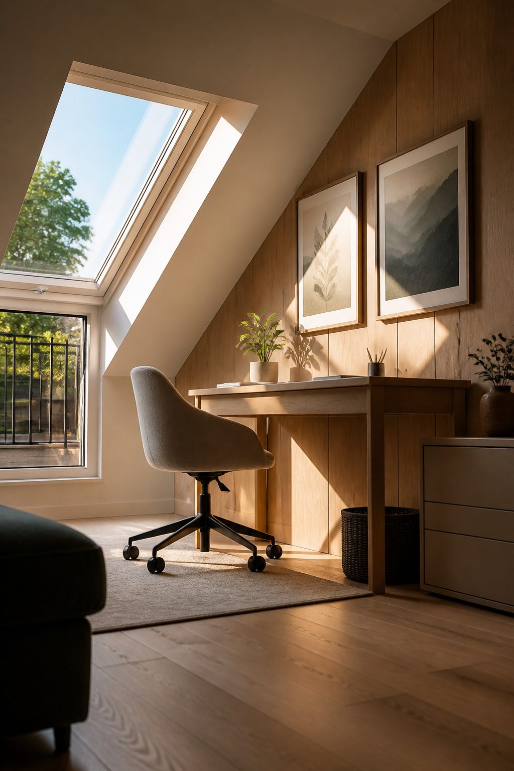20 Small Home Office Inspiration Ideas That Fit Any Space 15 An attic office with a desk and sloped ceiling.