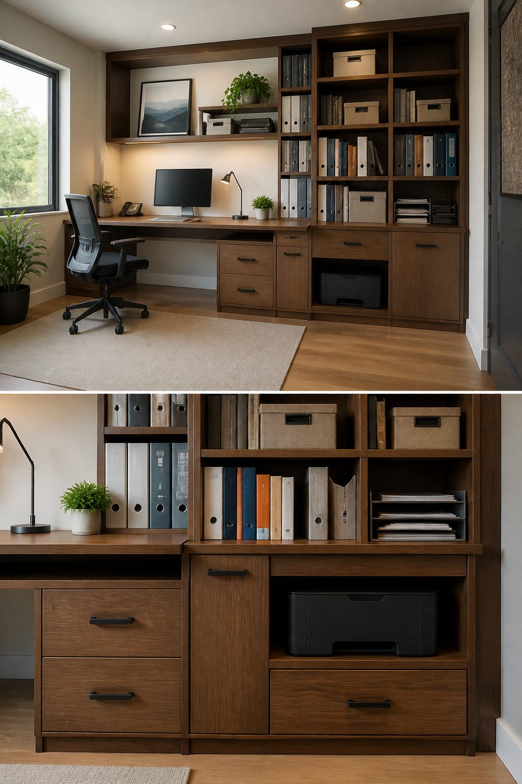 20 Small Home Office Inspiration Ideas That Fit Any Space 7 A shallow cabinet built between two wall studs for storage.