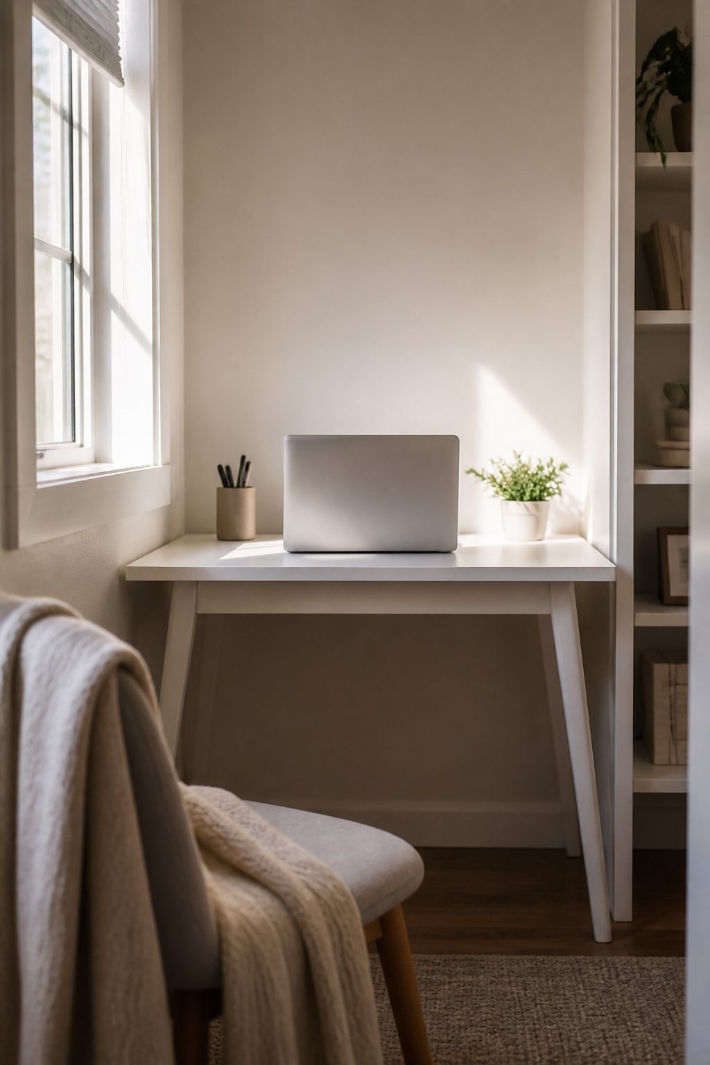20 Small Home Office Inspiration Ideas That Fit Any Space 4 A stylish 47-inch writing desk with an under-desk drawer.
