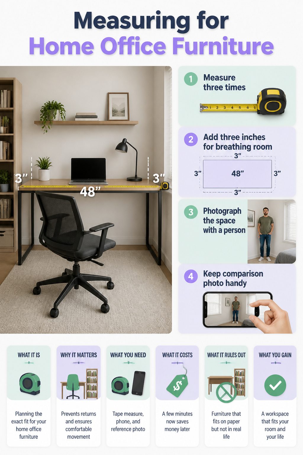 20 Small Home Office Inspiration Ideas That Fit Any Space 21 A tape measure and a phone on a desk.