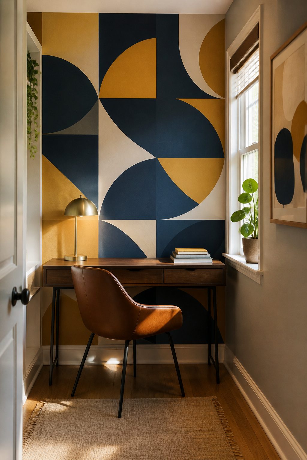 20 Small Home Office Inspiration Ideas That Fit Any Space 3 A wall covered in large-scale peel-and-stick wallpaper.