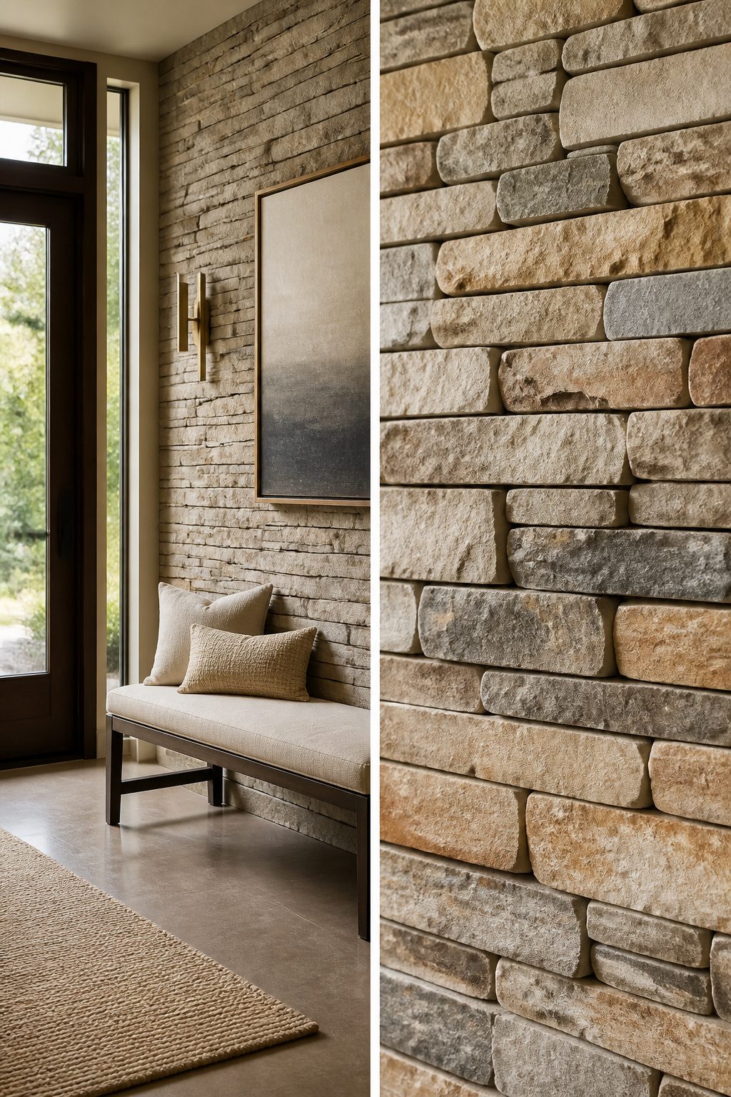 Thin stone veneer installed in a dry-stack pattern.