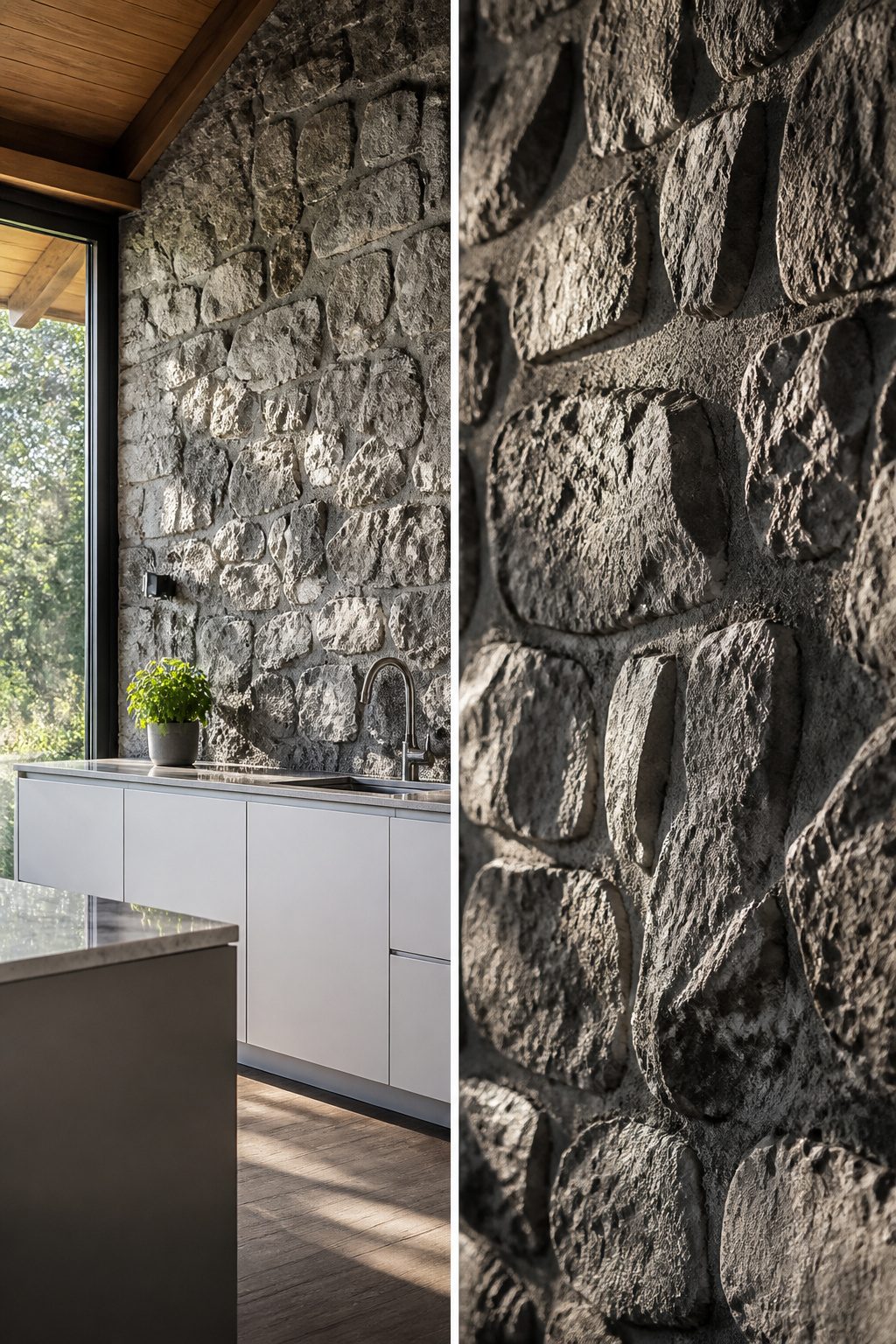 PBR stone wall texture showcasing four interactive maps.