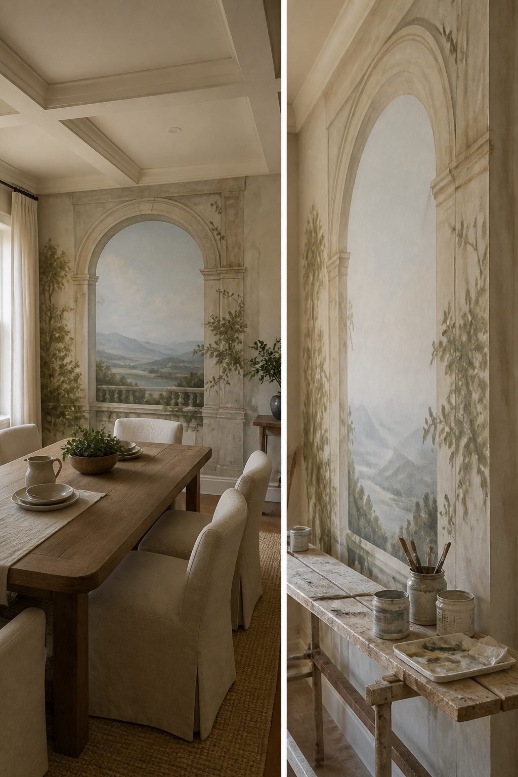 A digital mockup for a custom trompe l'oeil mural design.