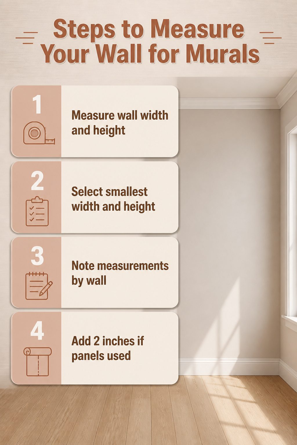 Instructions on measuring a wall for wallpaper murals.
