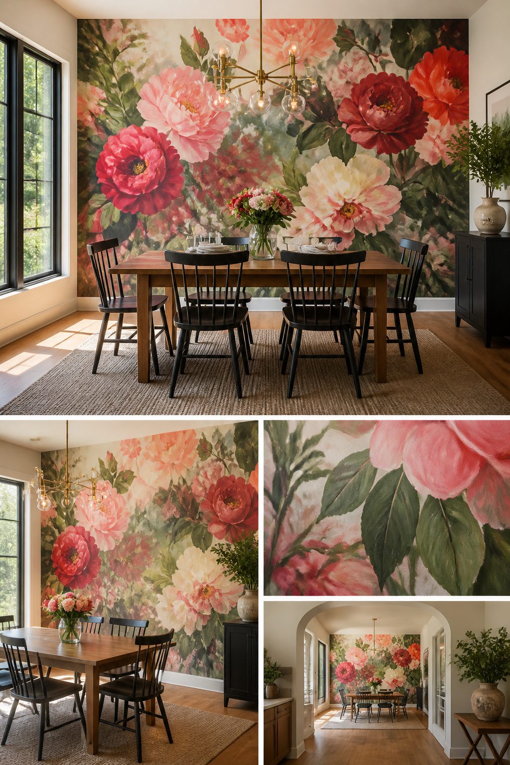 A custom wallpaper mural being designed with color adjustments on a screen.