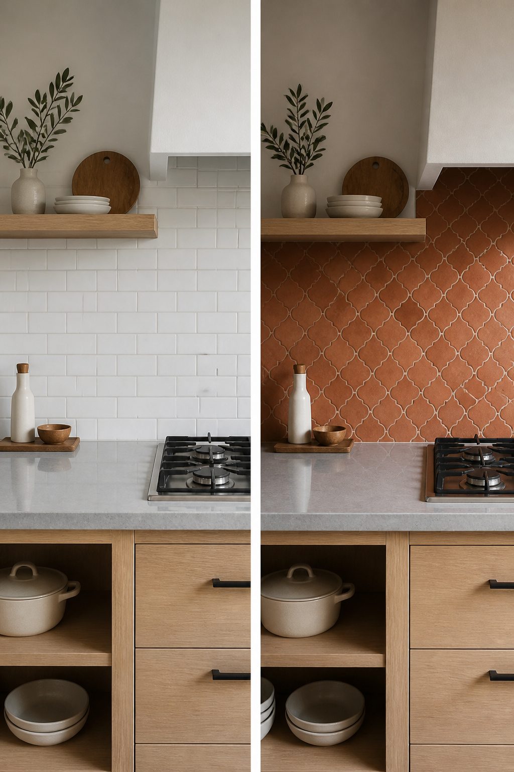 A bold patterned floor tile in a bathroom with plain walls.