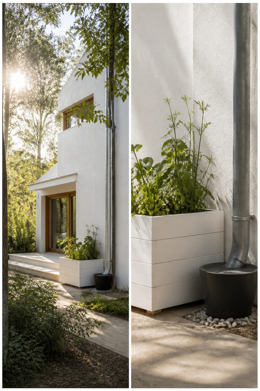 A white facade made with environmentally friendly materials.