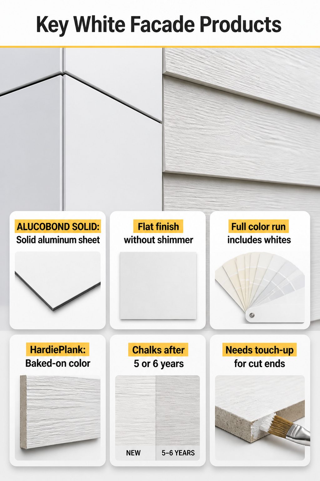 Information image highlighting products for white facades.