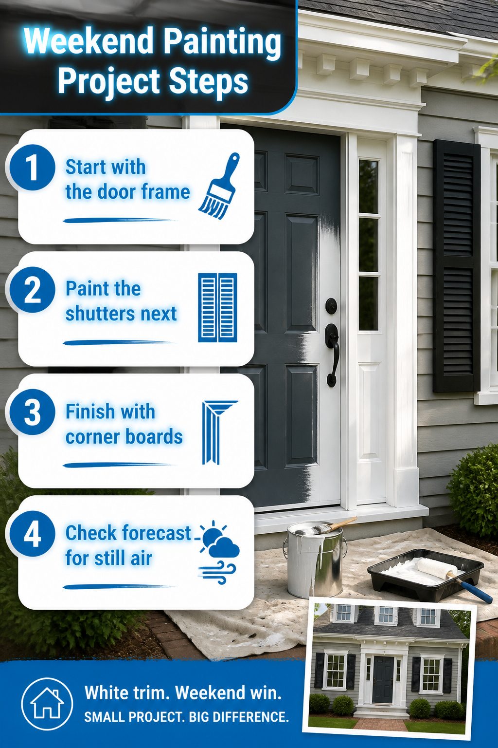 Instructions for a weekend painting project on a white facade.