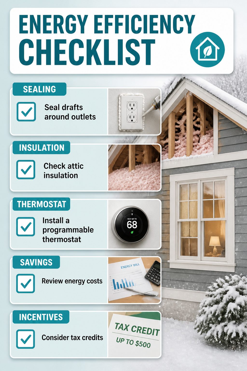 An energy efficiency checklist for home maintenance.