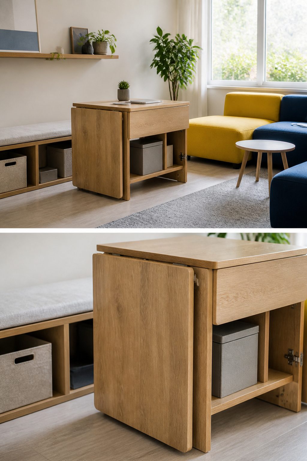 Workspace Designs: 8 Methods for Practical Office Planning in 2026 2 A folding desk that transforms from a wall unit to a four-person table.